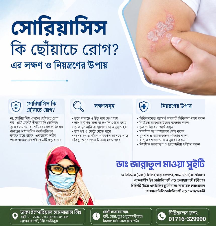 Is psoriasis contagious? — poster by Dr. Jannatul Mawa Sweety